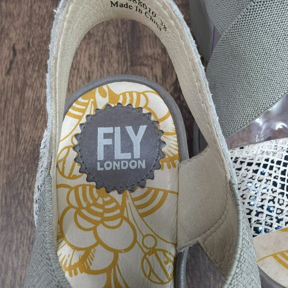 Fly London Yaji Wedges Sandals 38 7 Grey Cream Snakeskin Cross Strappy Leather - Picture 3 of 14